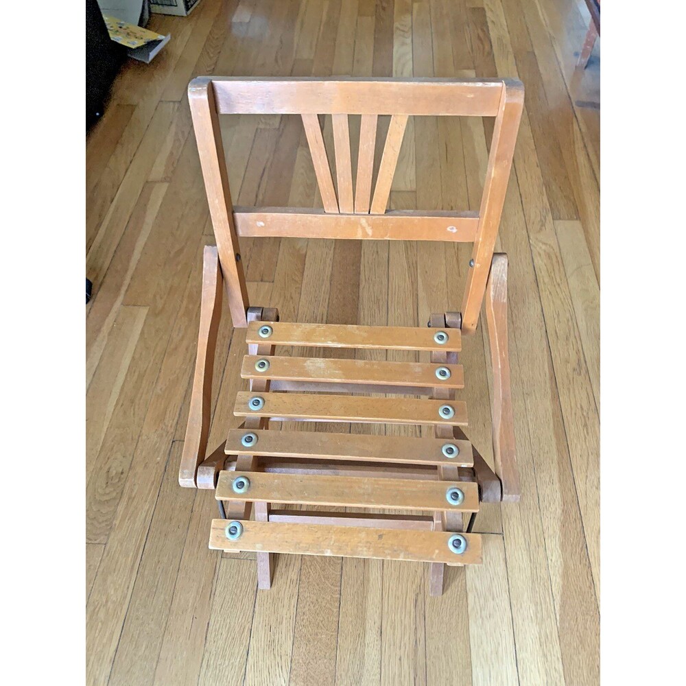 VTG Wooden Folding Doll Chair Kid Height 22” Back 12” Seat